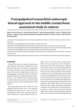 Transpalpebral transorbital endoscopic lateral approach to the middle cranial fossa: anatomical study in cadaver